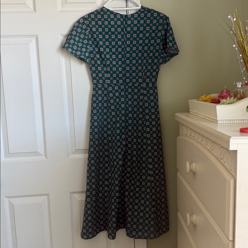 Sandro Paris Adano Square Print Crepe Midi Dress Size 2 - Picture 13 of 15